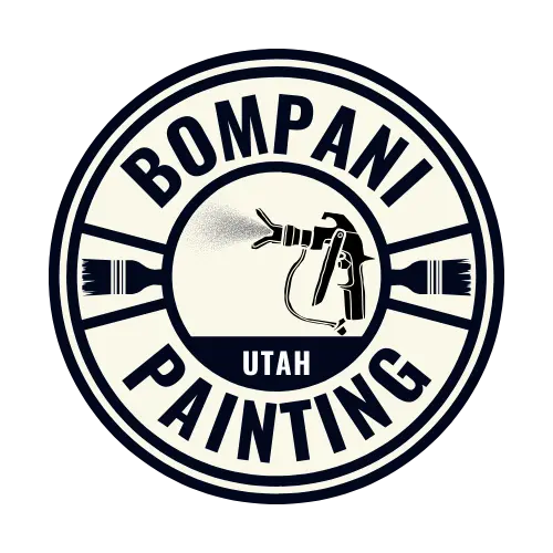 Bompani Painting logo featuring a spray gun and paint brushes, representing professional cabinet painting services in Utah.
