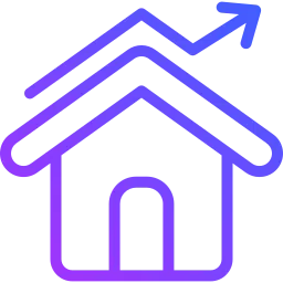 Home value boost icon with house and upward arrow, symbolizing bathroom vanity painting increasing property value.
